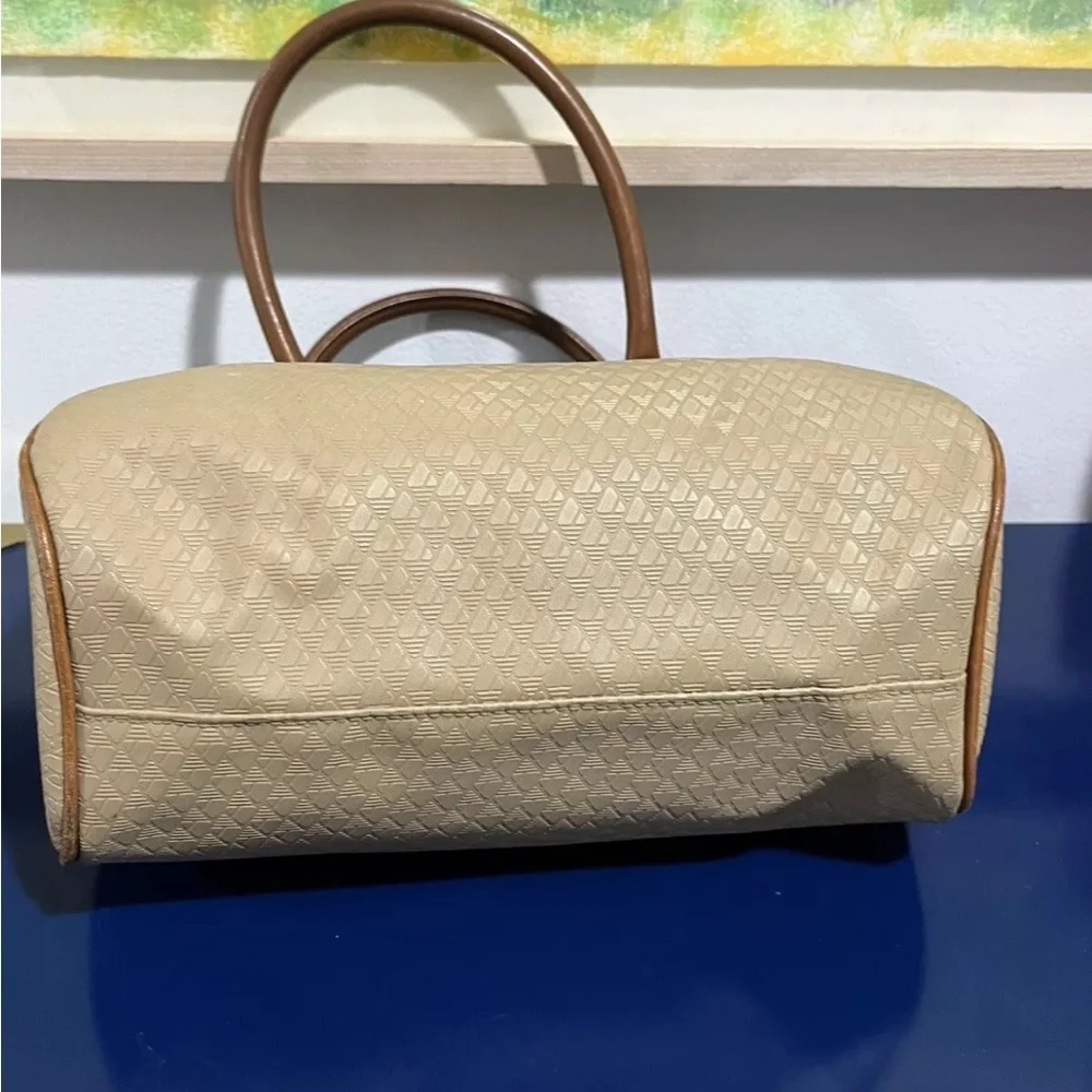 Liz Claiborne Purse Beige Logo Leather Vinyl Bag Satchel Vintage 80s 1988